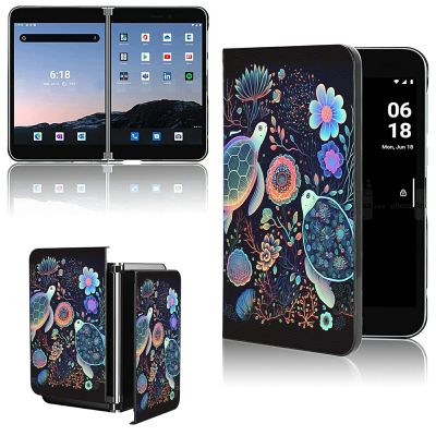 AIRWEE Case for Microsoft Surface Duo Case,Surface Duo Leather Case 2020, Ultra Slim Hard PC Back Case Protective Fold Cover Case for Microsoft Surface Duo,Two Sea Turtle