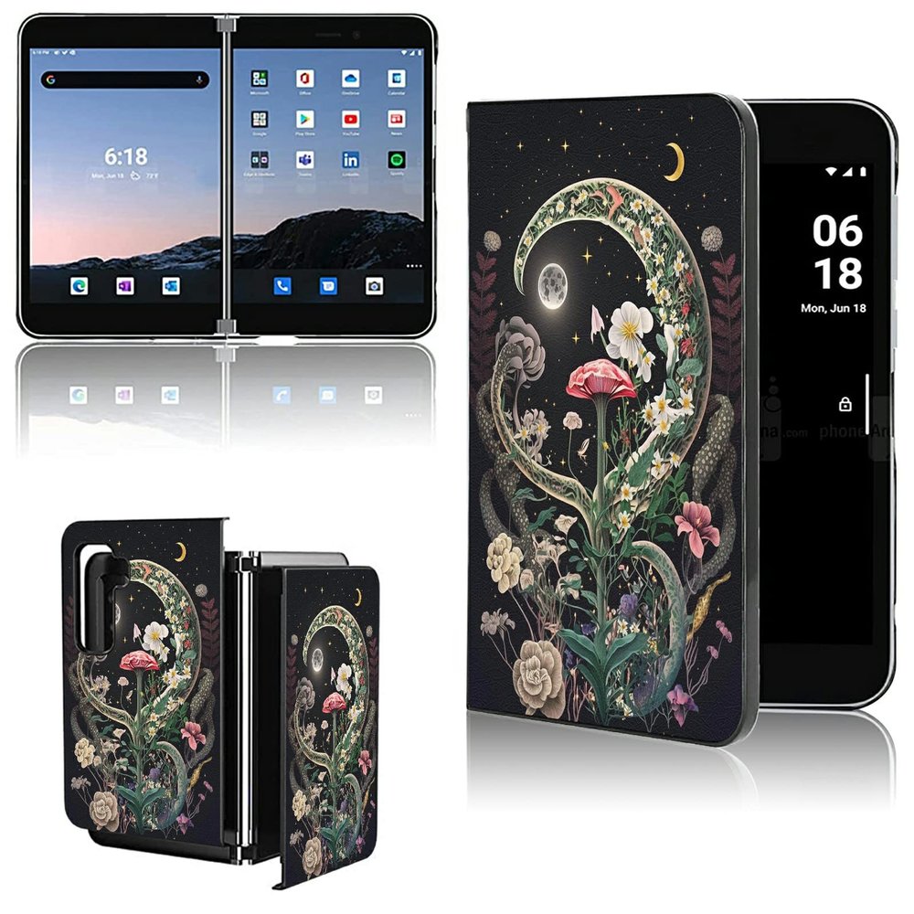 AIRWEE for Microsoft Surface Duo 2 Case for Women Men, Ultra Slim Hard PC Shookproof Fold Case Protective Cover for Microsoft Surface Duo 2 2nd 2021,Moon Snake Flower