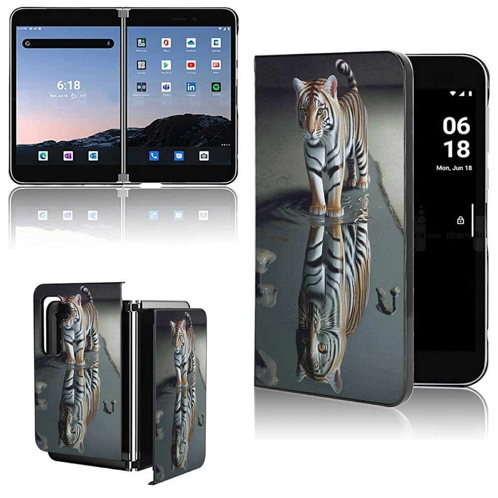 AIRWEE for Microsoft Surface Duo 2 Case for Women Men, Ultra Slim Hard PC Shookproof Fold Case Protective Cover for Microsoft Surface Duo 2 2nd 2021,Cute Tiger