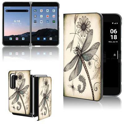 AIRWEE for Microsoft Surface Duo 2 Case for Women Men, Ultra Slim Hard PC Shookproof Fold Case Protective Cover for Microsoft Surface Duo 2 2nd 2021,Flower Dragonfly