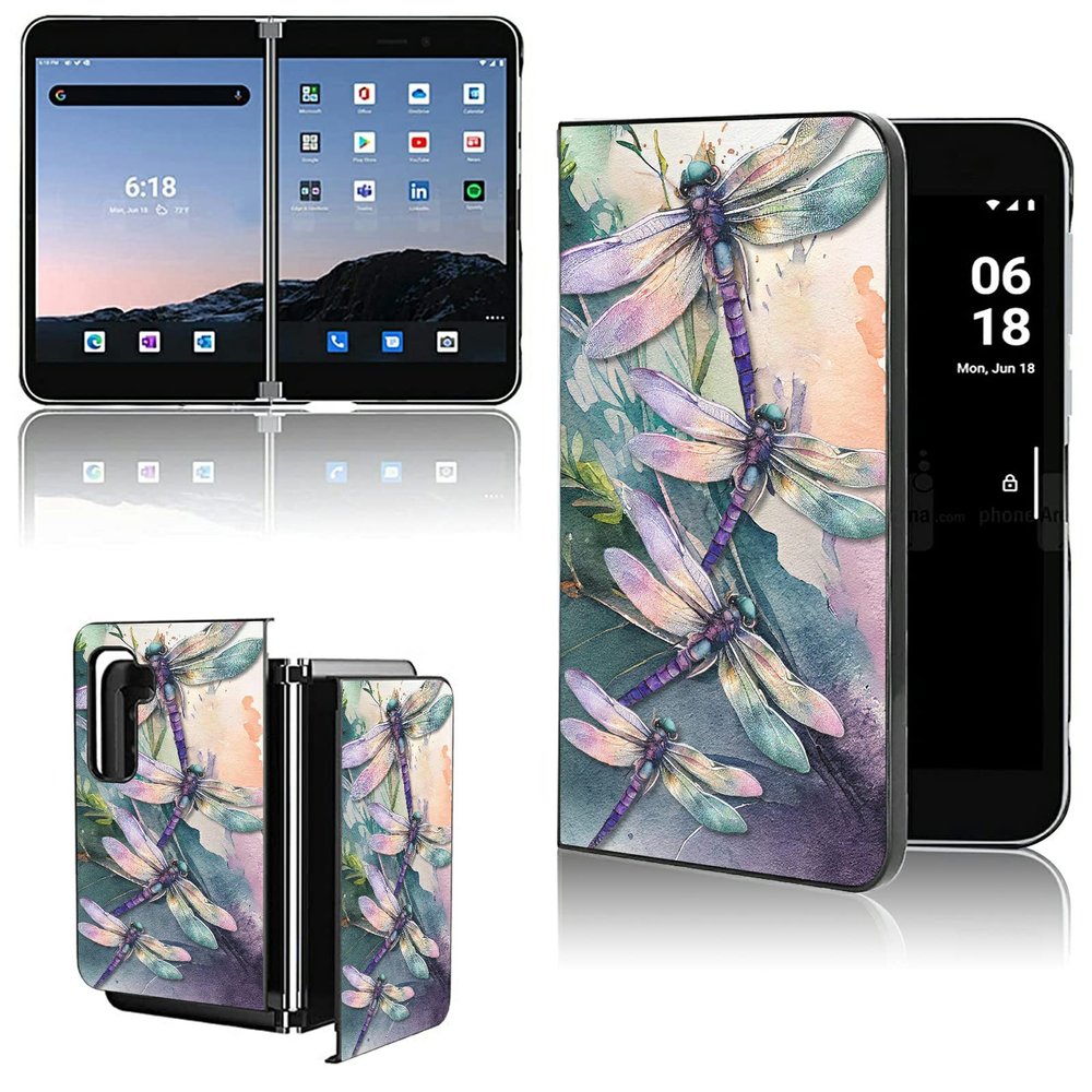 AIRWEE for Microsoft Surface Duo 2 Case for Women Men, Ultra Slim Hard PC Shookproof Fold Case Protective Cover for Microsoft Surface Duo 2 2nd 2021,Watercolor Dragonfly