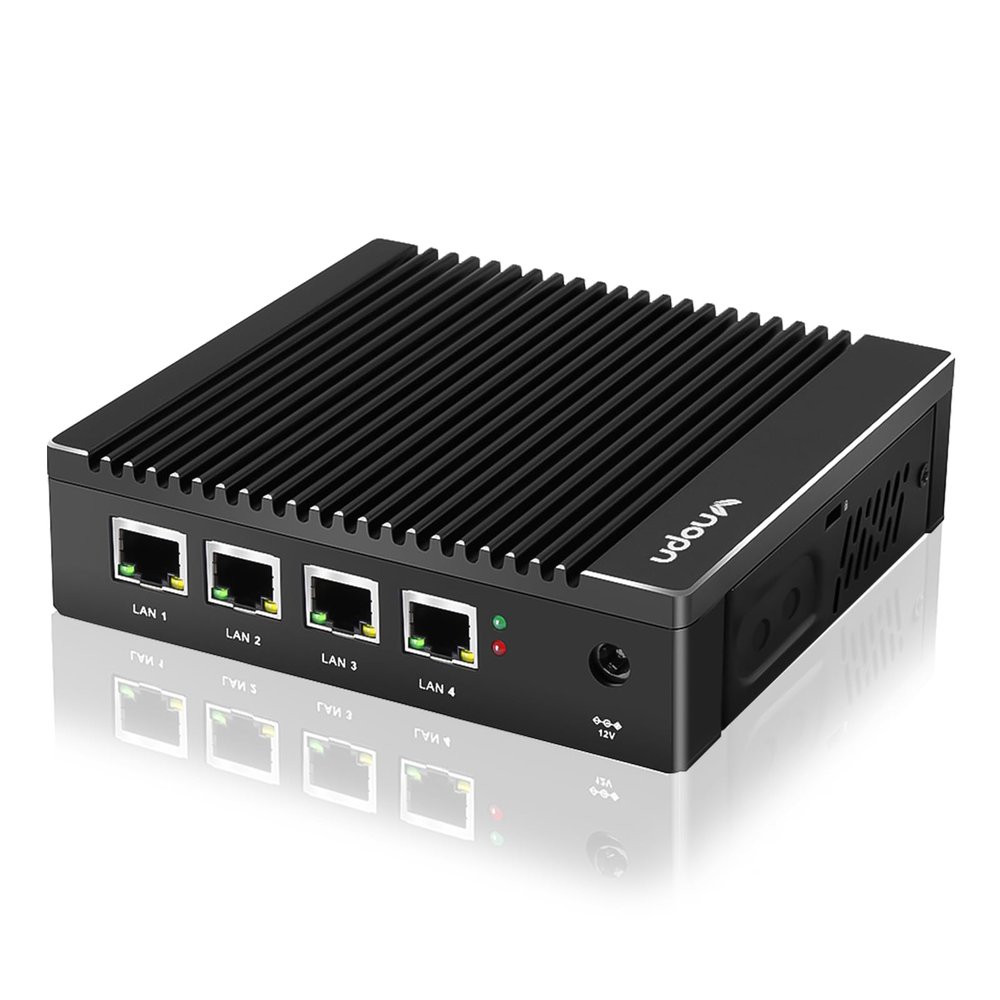 VNOPN Micro Firewall Appliance Fanless Mini PC N3700 Quad Core, 4xIntel 2.5GbE i225/i226 Intel 4 Ports Dual HD, 8GB DDR3 128GB mSATA SSD Support AES NI Network Router Box No Wi-Fi (8G+128G)
