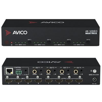 Avico 4x4 Video Matrix HDMI 2.0 | 4K60hz & 1080P Together | ARC | HDR | Dolby Vision | Downscaler | Web GUI | Switcher | Splitter | Home Assistant