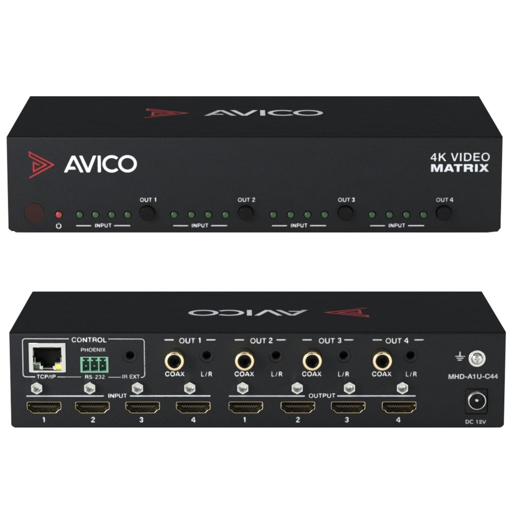 Avico 4x4 Video Matrix HDMI 2.0 | 4K60hz & 1080P Together | ARC | HDR | Dolby Vision | Downscaler | Web GUI | Switcher | Splitter | Home Assistant