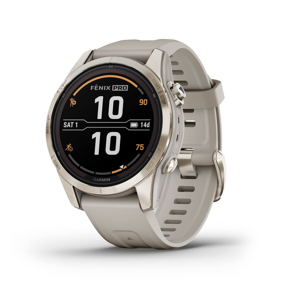 Garmin fnix 7S Pro Sapphire Solar, Multisport GPS Smartwatch, Built-in Flashlight, Solar Charging Capability, Sand