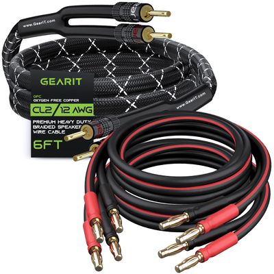 GearIT x2 6ft 14AWG Y Speaker Wire & x1 6ft 12AWG Braided Y