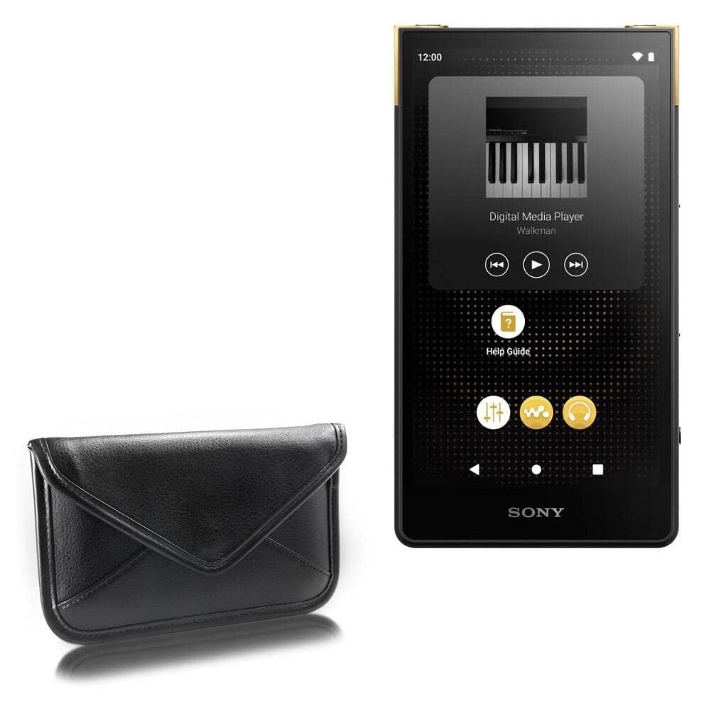 BoxWave Case Compatible with Sony Walkman (NW-ZX707) - Elite Leather Messenger Pouch, Synthetic Leather Cover Case Envelope Design - Jet Black