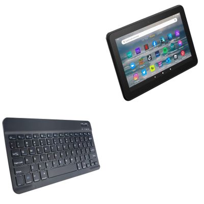 BoxWave Keyboard Compatible with Amazon Fire 7 (12th Gen 2022) - SlimKeys Bluetooth Keyboard, Portable Thin with Chiclet-Style Keys - Jet Black