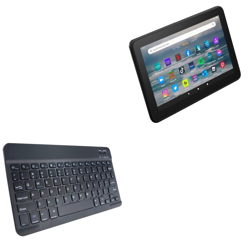 BoxWave Keyboard Compatible with Amazon Fire 7 (12th Gen 2022) - SlimKeys Bluetooth Keyboard, Portable Thin with Chiclet-Style Keys - Jet Black