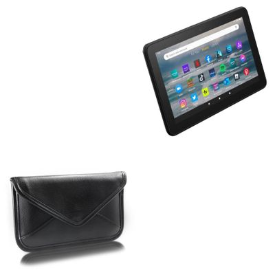 BoxWave Case Compatible with Amazon Fire 7 (12th Gen 2022) - Elite Leather Messenger Pouch, Synthetic Leather Cover Case Envelope Design - Jet Black