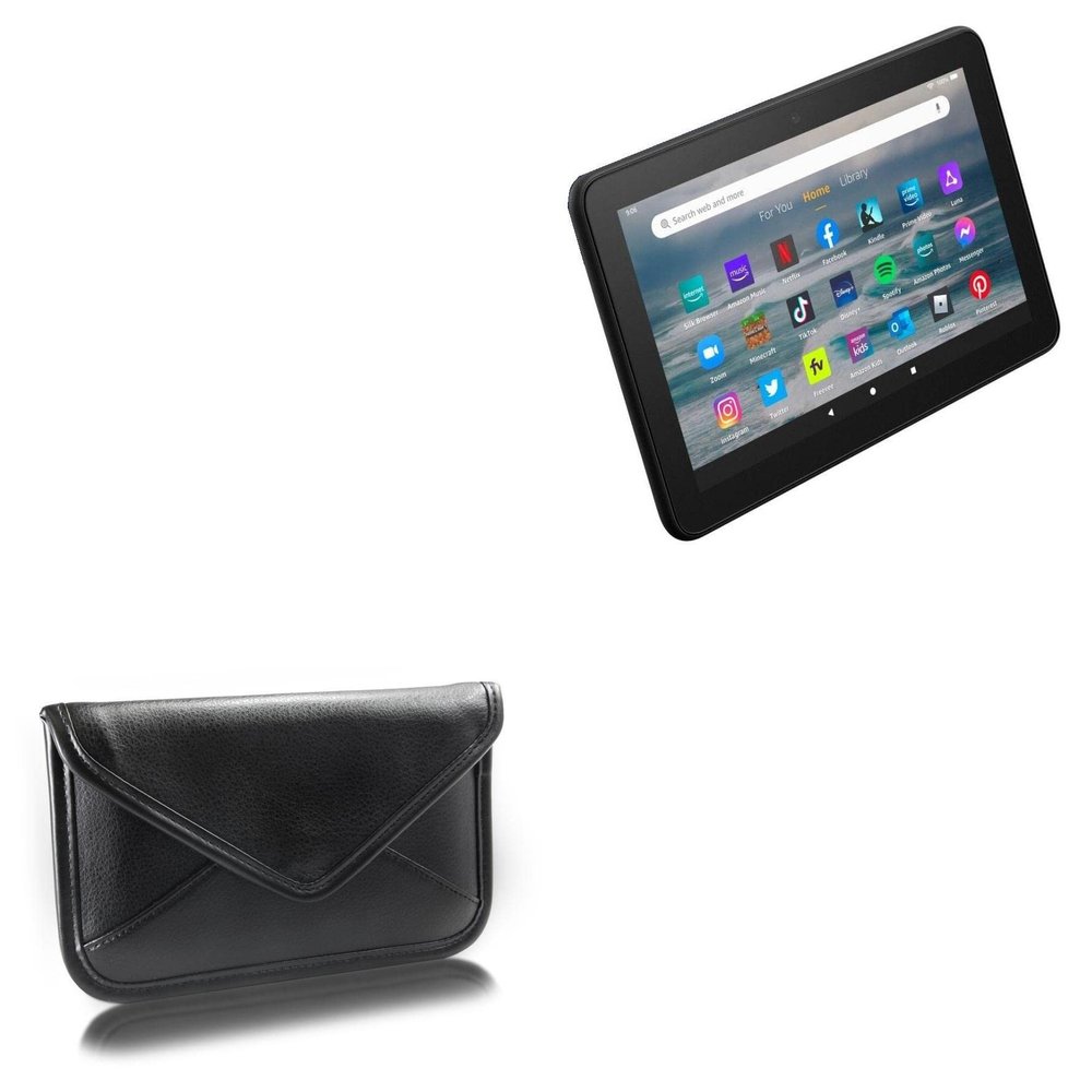 BoxWave Case Compatible with Amazon Fire 7 (12th Gen 2022) - Elite Leather Messenger Pouch, Synthetic Leather Cover Case Envelope Design - Jet Black
