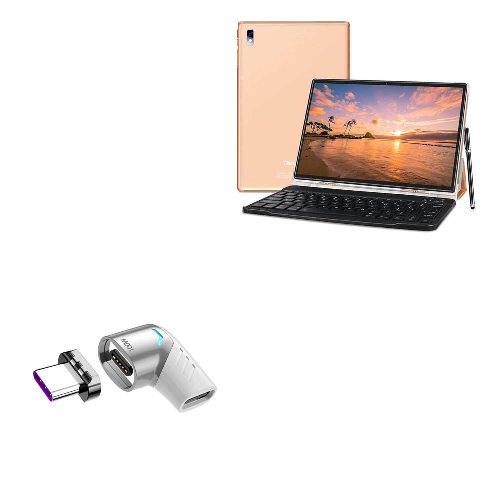 BoxWave Adapter Compatible with Oangcc Android Tablet Tab_A6 (10.1 in) - MagnetoSnap PD Angle Adapter, Magnetic Charging Connector Device Saver - Metallic Silver
