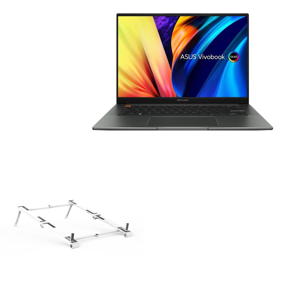 BoxWave Stand and Mount Compatible with ASUS VivoBook S 14X (S5402) - Pocket Aluminum Stand 3-in-1, Portable Multi Angle Viewing Riser - Metallic Silver