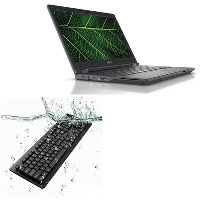 BoxWave Keyboard Compatible with Fujitsu LifeBook E5411 - AquaProof USB Keyboard, Washable Waterproof Water Resistant - Jet Black