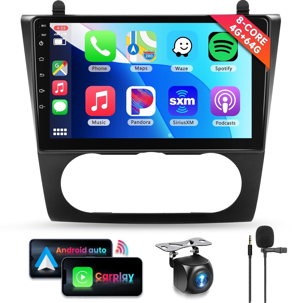 8 CORE 4G+64G for Nissan Altima 2008-2012 Car Radio Stereo, Wireless CarPlay Android Auto 9 Inch 1280 * 720P IPS Touch Screen 32-Band DSP Android 13 GPS WiFi Bluetooth SWC Camera (Manual A/C)