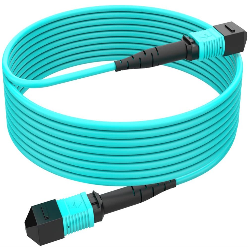 9.8ft/3m MPO to MPO Fiber Cable, 12 Strand, Type B OM3 Multi-Mode, QSFP+ & QSFP28 Transceiver Compatible, MTP Connector, GPON/EPON, Low Loss Performance, LSZH Fire Resistant, Aqua