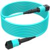 9.8ft/3m MPO to MPO Fiber Cable, 12 Strand, Type B OM3 Multi-Mode, QSFP+ & QSFP28 Transceiver Compatible, MTP Connector, GPON/EPON, Low Loss Performance, LSZH Fire Resistant, Aqua view 1