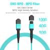 9.8ft/3m MPO to MPO Fiber Cable, 12 Strand, Type B OM3 Multi-Mode, QSFP+ & QSFP28 Transceiver Compatible, MTP Connector, GPON/EPON, Low Loss Performance, LSZH Fire Resistant, Aqua view 2