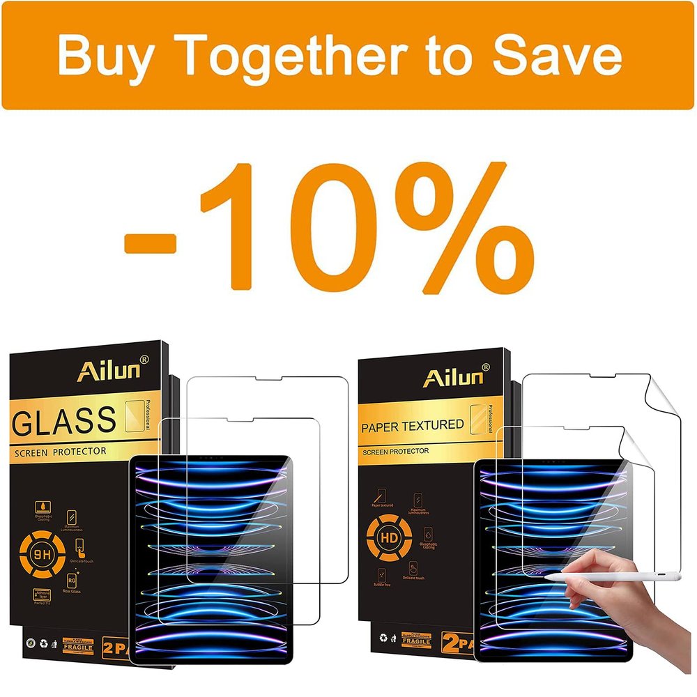 Ailun for iPad Pro 12.9Inch Tempered Glass Screen Protector [2020 & 2018 release] [2pack] and Paper Textured Screen Protector for iPad Pro 12.9 Inch Display[2pack]