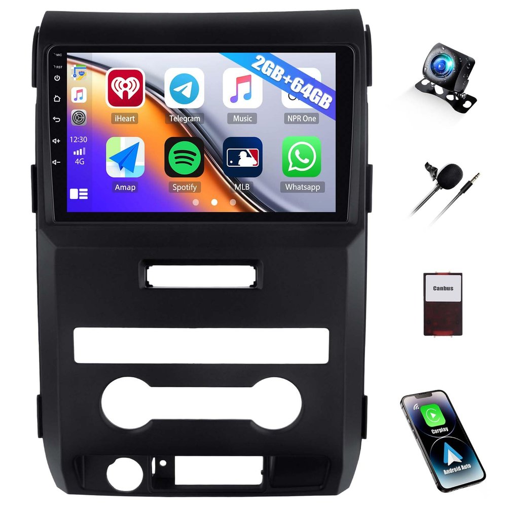 2G+64G Car Stereo Radio for Ford F150 2009 2010 2011 2012, 9" Touch Screen Radio Android 13 Head Unit with Wireless Carplay Android Auto GPS Bluetooth WiFi SWC FM RDS Mirror Link HD Backup Camera
