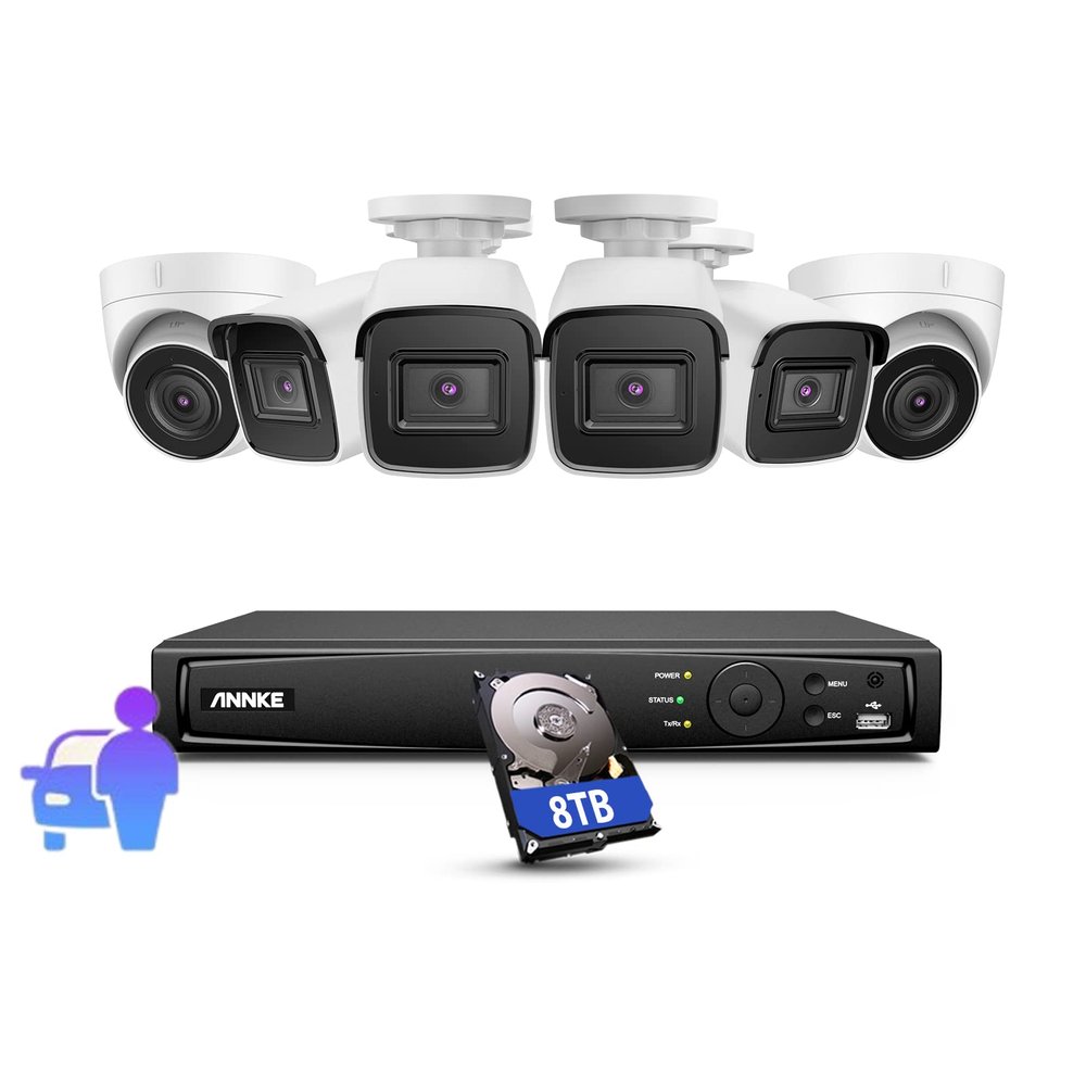 ANNKE AI 4K Outdoor PoE Security Camera System, H.265+ 8CH 8MP NVR with 8TB HDD,6 PCS Wired PoE IP Cameras, Smart Person Vehicle Detection, Remote Access, IP67 for Home Surveillance 24/7 Recording