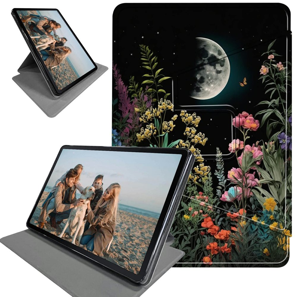 360 Degree Rotation Case for 6.8" Kindle Paperwhite 11th Generation 2021 and Kindle Paperwhite Signature Edition, Smart Standing Protective Cover with Auto Sleep/Wake, Moonlit Garden Colorful Plants