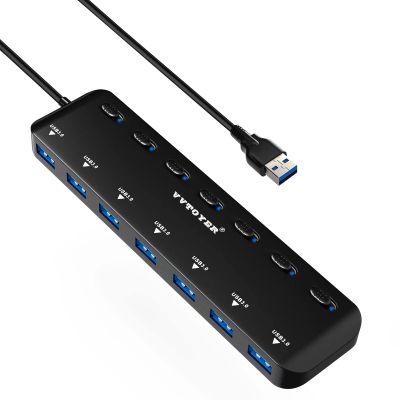 USB Hub 3.0 Splitter, 7-Port USB Extender for Laptop, VVTOYER USB Multiport Adapter Expander with Individual Power Switch and 23.6 Inches Long Cable