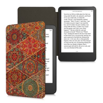 kwmobile Cork Case Compatible with Amazon Kindle (2022/2024) - Book Style Protective e-Reader Flip Cover Folio Case - Fractions Dark Pink/Red/Blue