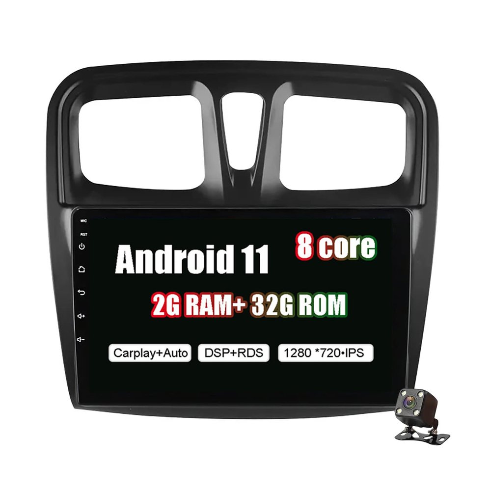 Autoradio 9 inch 2 DIN Android Head Unit for Renault Logan Sandero Symbol 2014-2019 FM RDS Radio with Rear Camera Support WiFi Bluetooth USB DSP Carplay DAB+ Multimedia Player