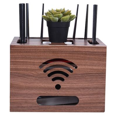 Fodalob Desktop Cable Box Router Cover Organizer for Home, Office Desks, 3 Tiers Wooden Shelf, Wireless Router Storage Box, 33.7x24x24cm, No Punch