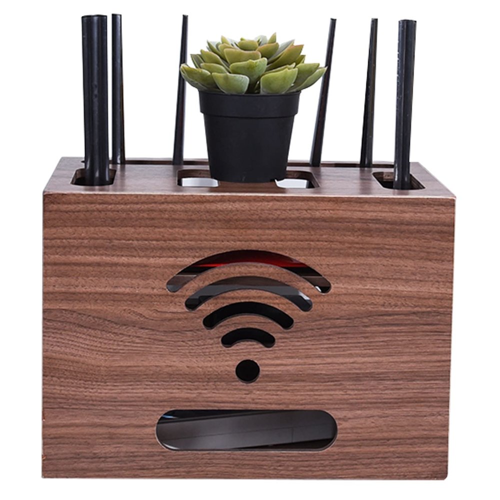 Fodalob Desktop Cable Box Router Cover Organizer for Home, Office Desks, 3 Tiers Wooden Shelf, Wireless Router Storage Box, 33.7x24x24cm, No Punch
