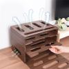 Fodalob Desktop Cable Box Router Cover Organizer for Home, Office Desks, 3 Tiers Wooden Shelf, Wireless Router Storage Box, 33.7x24x24cm, No Punch view 4
