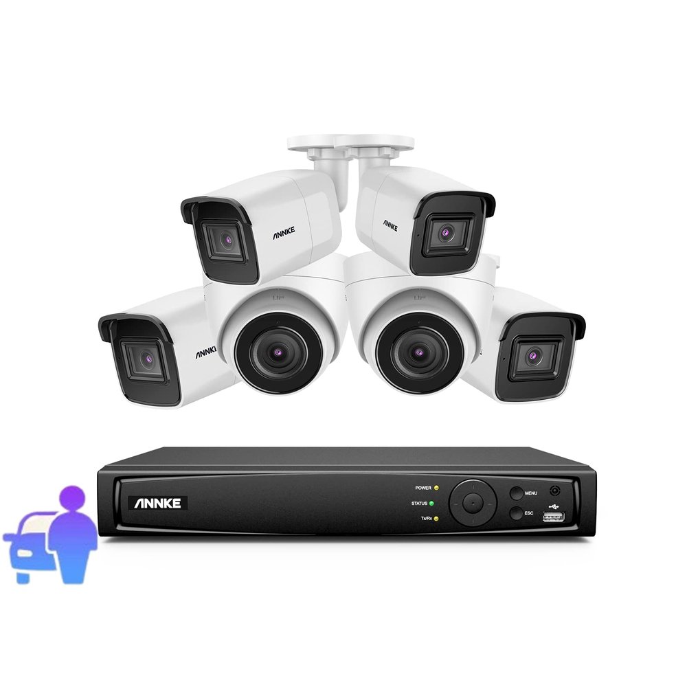 ANNKE 4K POE Security Camera System with AI Human/Vehicle Detection, 8 Channel PoE NVR and 6X 8MP (3840x2160) Wired Surveillance IP Cameras, 100 ft Night Vision,Easy Remote Access, No HDD-H800