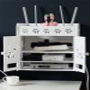 Four Layers Increase Height Wireless WiFi Boxes Wood-Plastic Box Cable Plus Wire Wall Hanging/Desktop Plug Board Shelf -Double Door Household Power Cord Arrangement Box (Size : 36x26.5x32.5cm) view 3