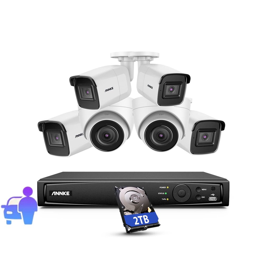 ANNKE 8MP PoE Surveillance Camera System and 6pcs 4K Wired IP Security Cameras, H.265+ NVR with 2TB HDD for 7/24 Recording, AI Human/Vehicle Detection, 100 ft EXIR Night Vision, 2.8MM Lens (FOV 123)