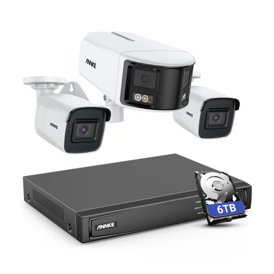 ANNKE HDCK680 8CH 4K NVR PoE Security Camera System Outdoor with 6TB HDD, 1x 6MP Dual-Lens 180 IP Camera and 2X 4K Bullet RTSP Cameras with Person Vehicle Detection, Remote Access