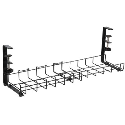 BestAlice 2 Pack Under Desk Cable Management Tray, 12.8in to 21.5in Retractable Under Desk Cable Management Tray with Clamp, Metal Desk Cable Organizer for Wire Management, No Need to Drill Holes