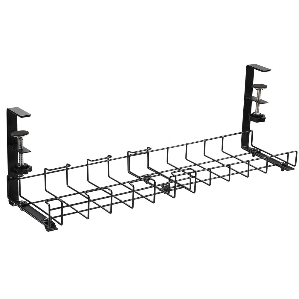 BestAlice 2 Pack Under Desk Cable Management Tray, 12.8in to 21.5in Retractable Under Desk Cable Management Tray with Clamp, Metal Desk Cable Organizer for Wire Management, No Need to Drill Holes