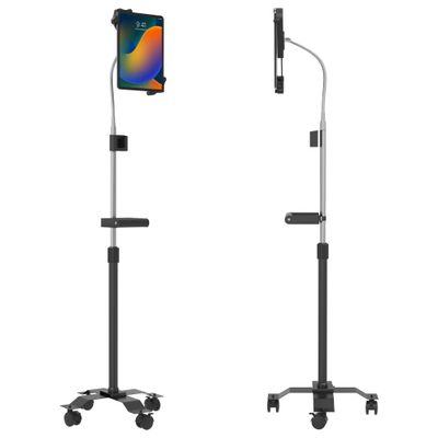 CTA Digital Mobile Floor Stand Compact, Adjustable Gooseneck Floor Stand with Handle & Swivel Casters For iPad Gen 7-10, iPad Air 4, 12.9, Surface Pro, Zebra Tablets, & Other 7-13 Tablets (PAD-CGSH)