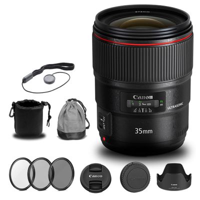 Canon EF 35mm f/1.4L II USM Lens (9523B002) with Filter Kit, Cap Keeper, and Cleaning Set (Renewed)