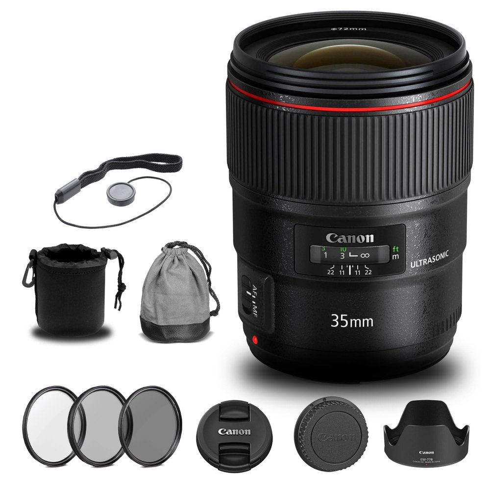 Canon EF 35mm f/1.4L II USM Lens (9523B002) with Filter Kit, Cap Keeper, and Cleaning Set (Renewed)