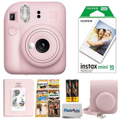 Fujifilm INSTAX Mini 12 Instant Film Camera (Blossom Pink) + Fuji Single Pack - 10 Prints Protective Case Pink Photo Album Travel Stickers Bundle!