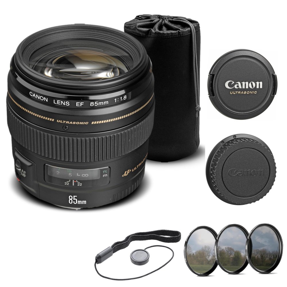 Canon EF 85mm f/1.8 USM Lens (2519A003) with Filter Kit, Lens Pouch, Cap Keeper, and Cleaning Set (Renewed)