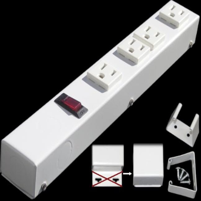 12 Hardwired Power Strip (NO Power Cord), 4 Vertical Outlets (NEMA 5-15R, NOT Tamper Resistant), 15A (NOT 20A), Switch, White
