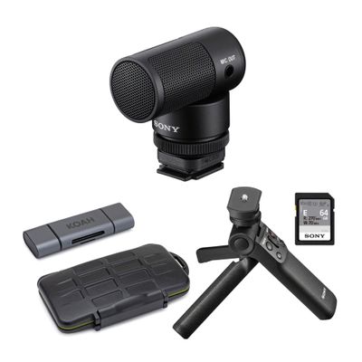 Sony ECM-G1 Vlogger Shotgun Microphone Bundle ACCVC1 Vlogger Accessory Kit with Memory Card Reader and Card Storage (3 Items)