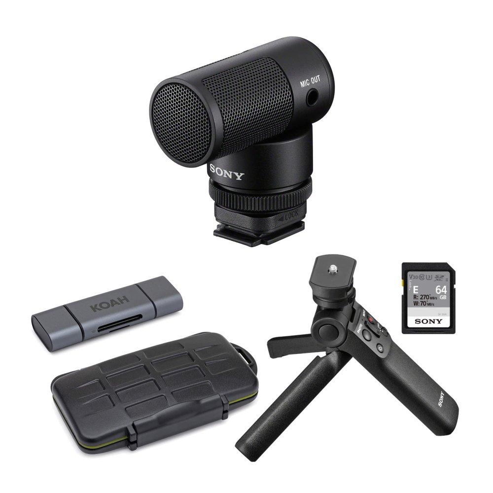 Sony ECM-G1 Vlogger Shotgun Microphone Bundle ACCVC1 Vlogger Accessory Kit with Memory Card Reader and Card Storage (3 Items)