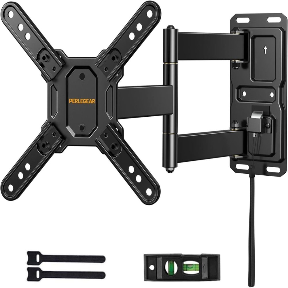 Perlegear Lockable RV TV Mount for 1343 inch TVs up to 44 lbs, Full Motion RV TV Wall Mount with Swivel, Tilt, Pull Cord Lock, RV TV Mount for Camper, RV, Motorhome, Max VESA 200x200mm, PGLRVF2