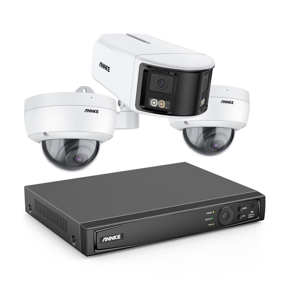ANNKE HDCK680 PoE Security Camera System, 8CH 4K NVR Recorder with 1x 6MP Dual-Lens 180 Camera Outdoor and 2X 4K Wired IP Cameras Cameras, AI Motion Detection, Remote Access, No HDD