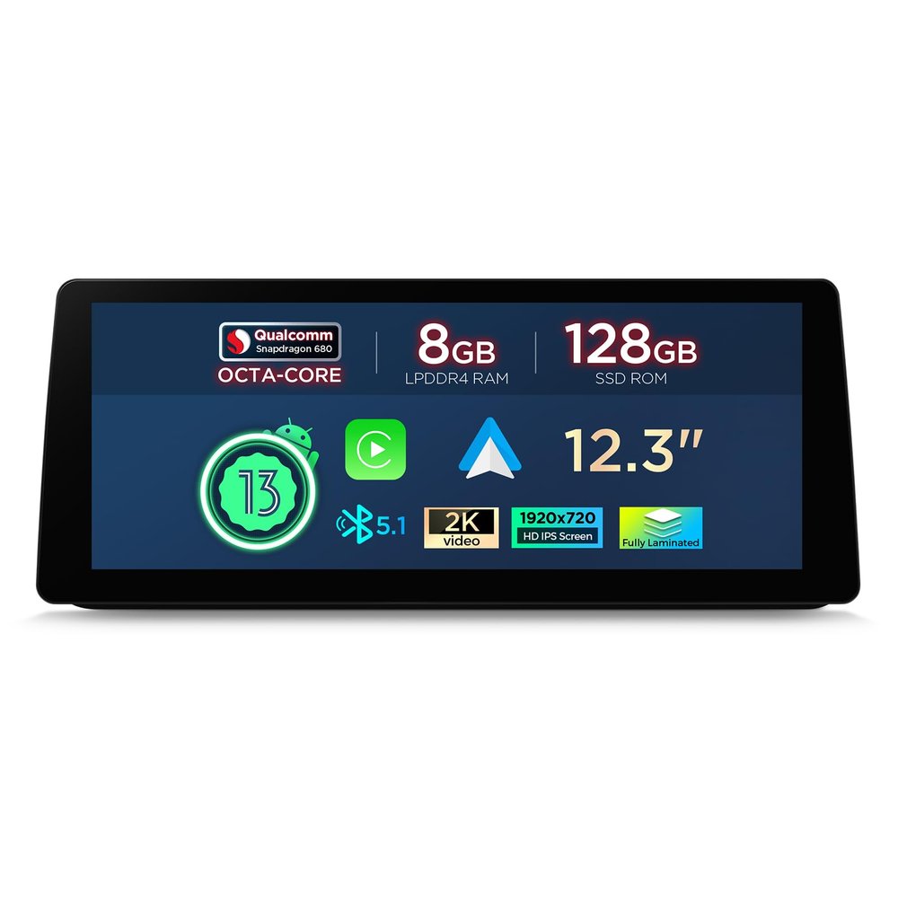 XTRONS 12.3 IPS Touch Screen Car Stereo for BMW E90 E91 E92 E93 with No Original Display, Android 13 Radio GPS Navigation for Car, Snapdragon 680 8GB RAM 128GB ROM Built-in Car Play Android Auto WiFi