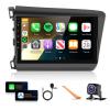 Car Radio Stereo for Honda Civic 2012 2013 2014 2015 with Wireless Carplay Android Auto 9" 1080P HD IPS Touch Screen Bluetooth GPS WiFi HiFi Audio 16EQ DAB 2 USB SWC Backup Camera Support OBD2/DVR view 1